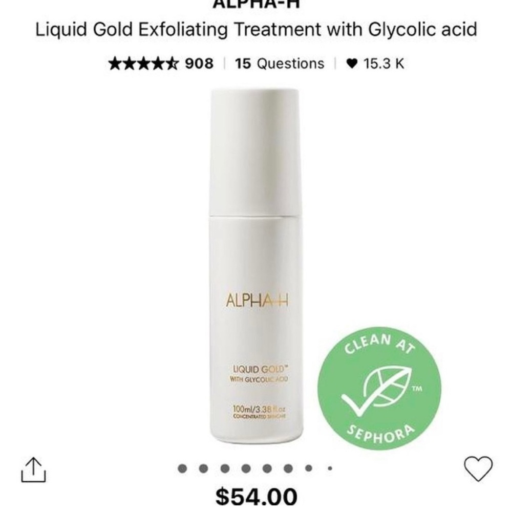 90% FULL AlphaH Liquid Gold Exfoliating Treatment with Glycolic Acid, Full size